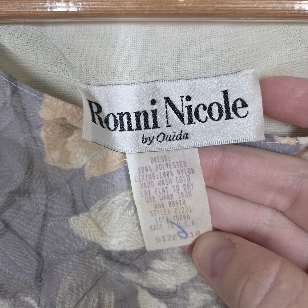 Vtg 90s Gray Floral Crinkle Midi Dress 10 Cottagecore Fairy Grunge Romantic - Picture 4 of 9